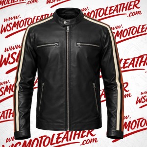  Mens  Leather jacket with racing stripes 2026